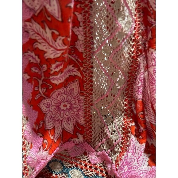 Free People moon child printed crochet inset colorful maxi top M - Picture 8 of 12